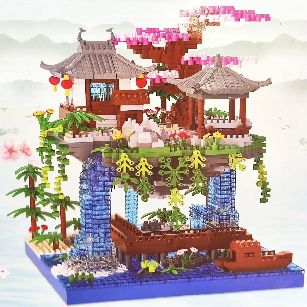 Купити Конструктор японське містечко 2705 деталей будинок з водоспадом і Led підсвічуванням за 890 грн