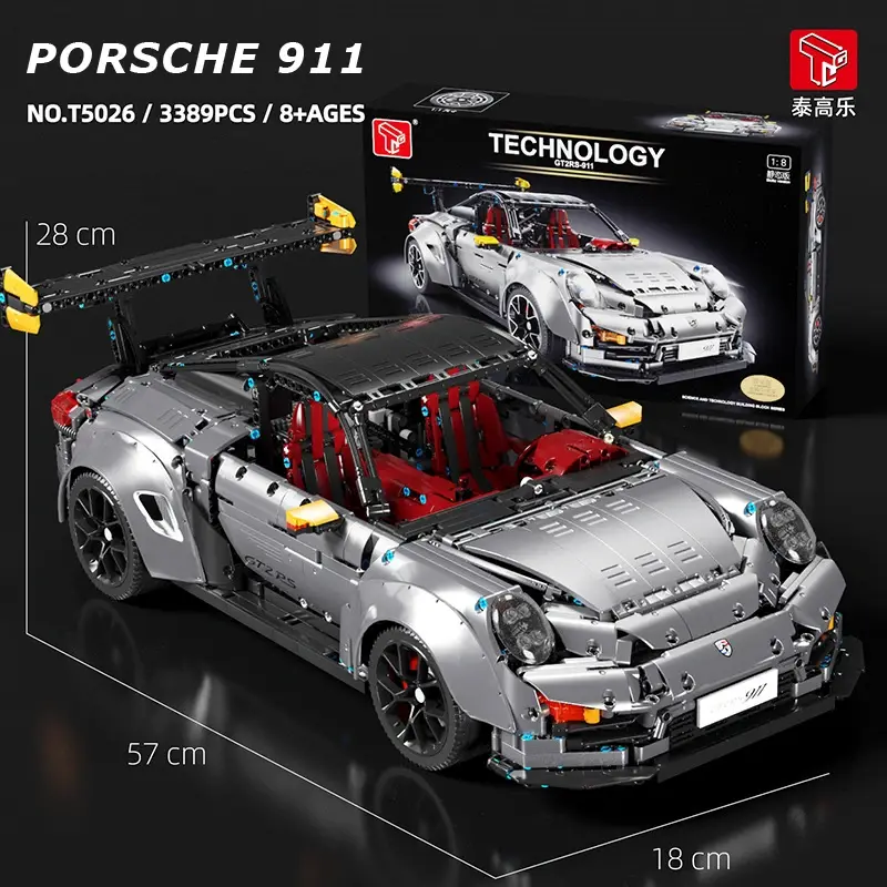 Купити Конструктор Porsche 911 GT2 RS Silver 1:8 машинка 3389 деталей T5026A Сіра за 5900 грн