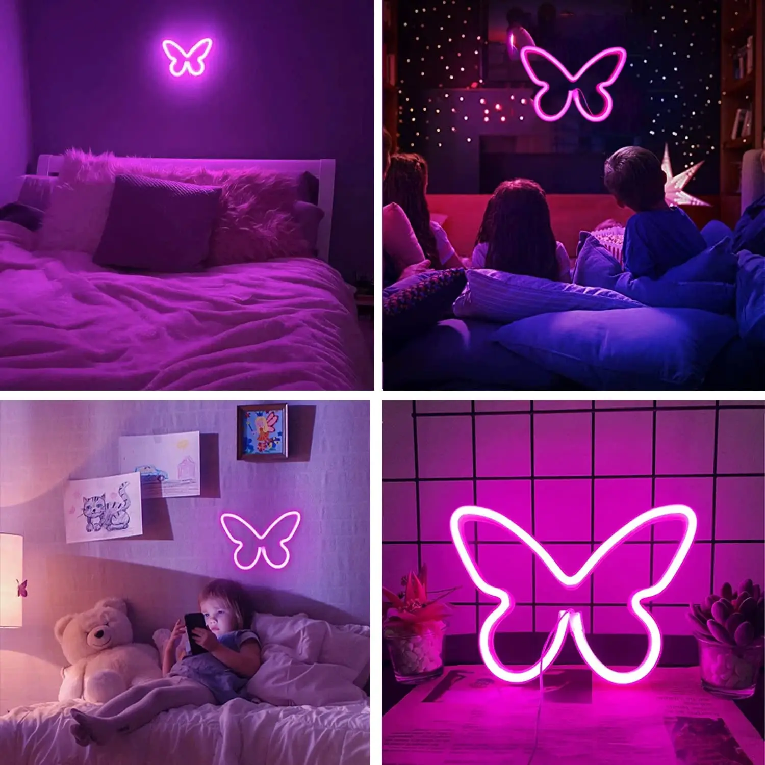 Купити Настінний неоновий світильник нічник Метелик рожевий за 299 грн