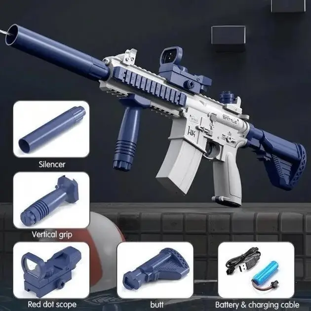 Купити Акумуляторний водяний автомат M416 електричний з прицілом Water Gun синій електричний за 590 грн