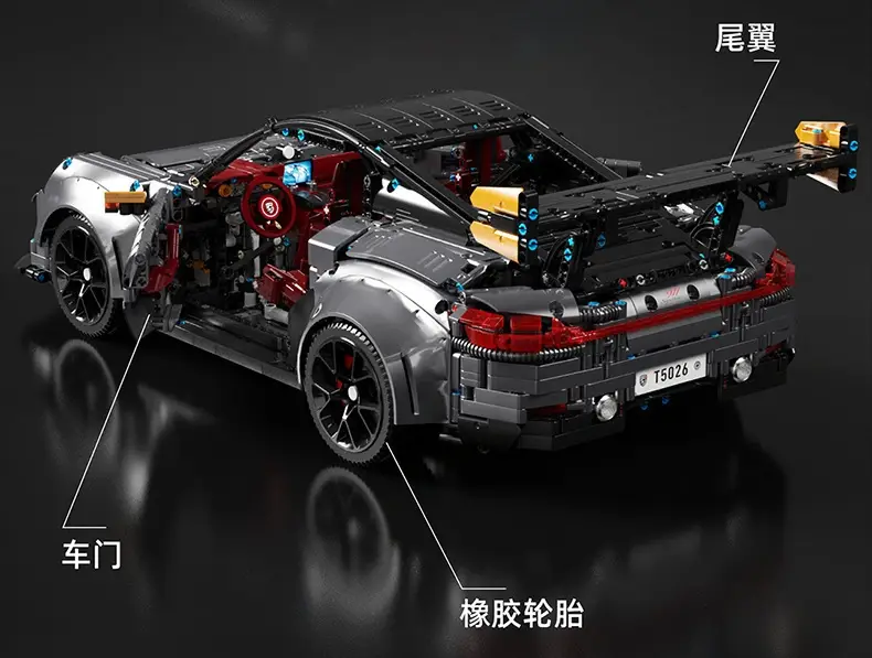 Купити Конструктор Porsche 911 GT2 RS Silver 1:8 машинка 3389 деталей T5026A Сіра за 5900 грн