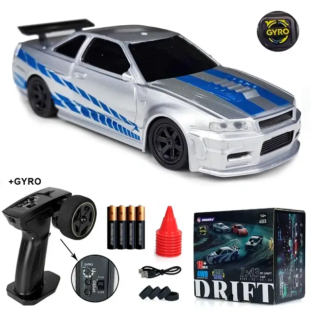 Купити Машинка для дрифту міні Jiabaile Drift Car 1/43 4WD на радіокеруванні з гіроскопом Nissan Skyline GTR R34 4302 за 2190 грн