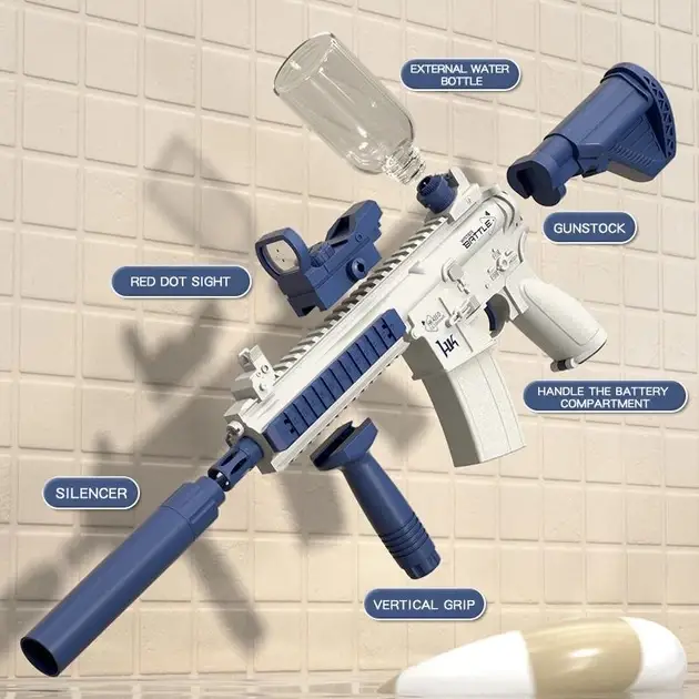Купити Акумуляторний водяний автомат M416 електричний з прицілом Water Gun синій електричний за 590 грн