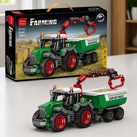 Купити Конструктор трактор із причепом-маніпулятором 799 деталей Mingdi Farming за 780 грн